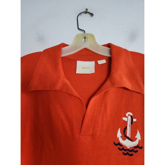 Maeve by Anthropologie "Newport" Orange/Red 100% Cotton Polo Top size Medium - Picture 7 of 10